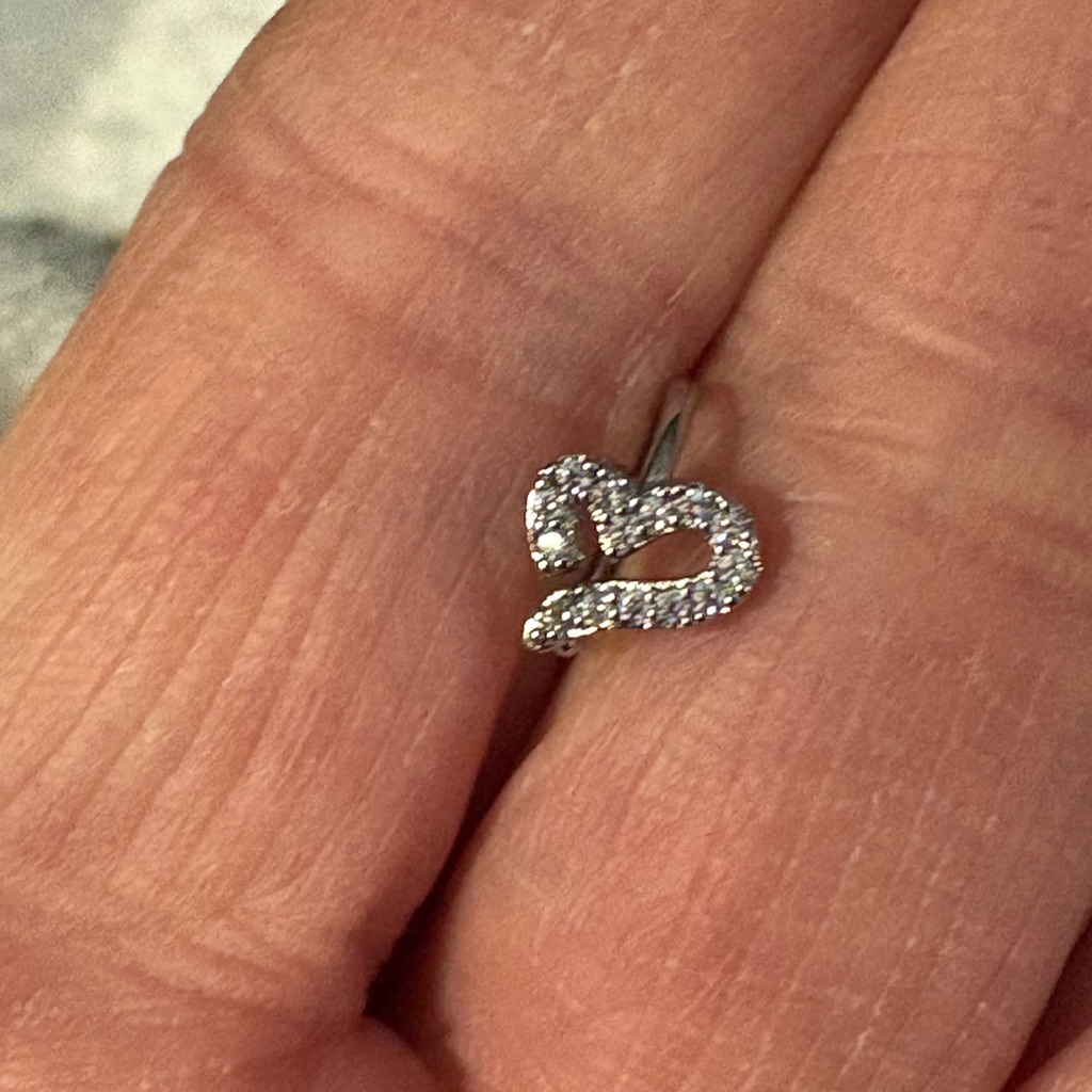 Nose Ring-Copper Silver Tone Crystal Heart Nose Ring, Nwt